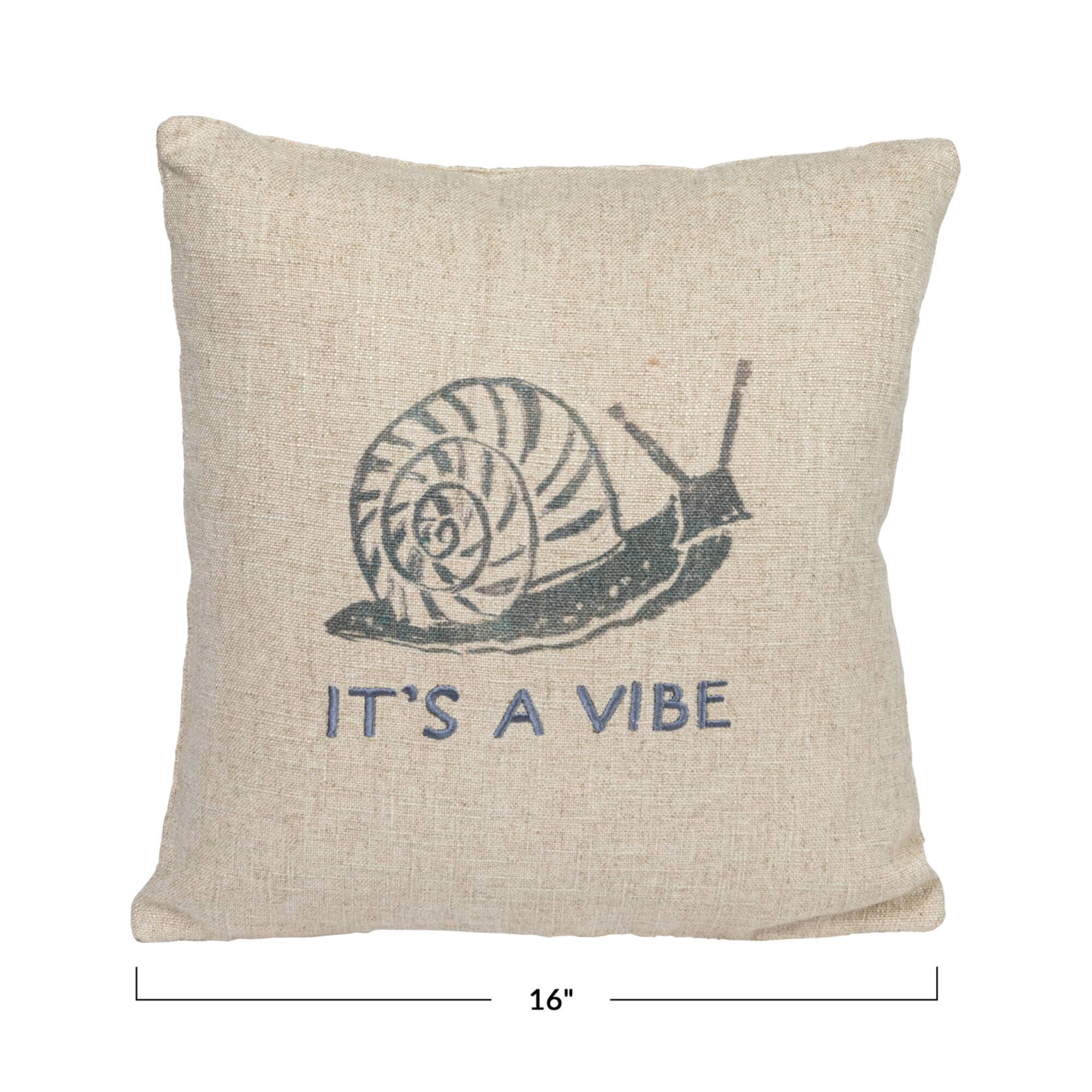 Hello Honey® Natural & Gray Snail "It's a Vibe" Embroidered Linen Blend Pillow